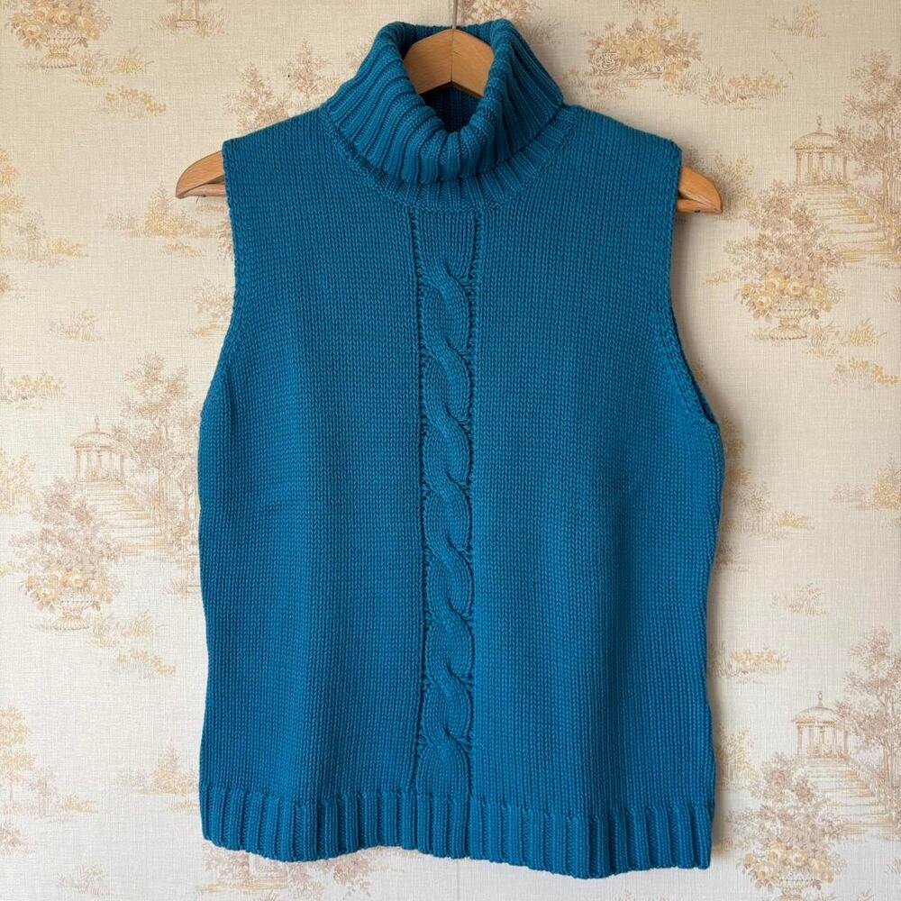 Vintage 90s St Johns Bay Sleeveless Turtleneck Sweater Teal Vest M L